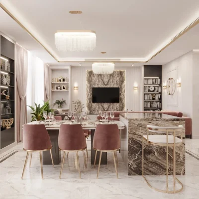 Евроремонт гостиной комнаты и кухни от компании Domeo