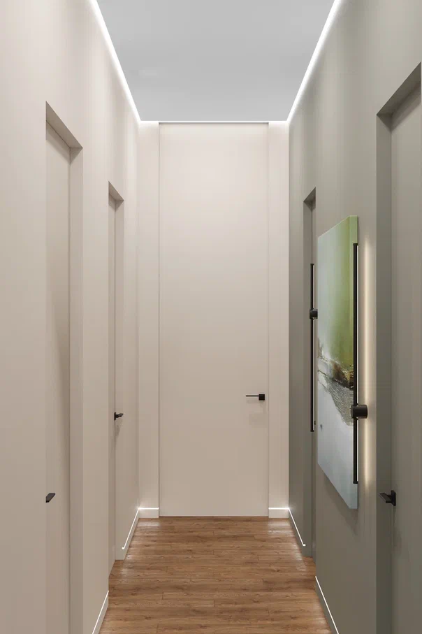 Ремонт узкого коридора в светлых оттенках под ключ от компании Domeo