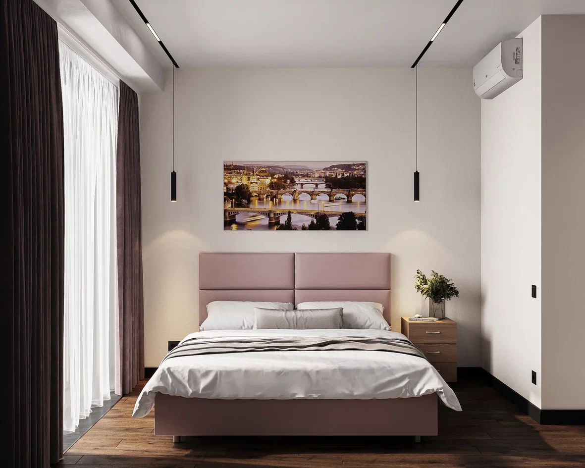 ремонт спальни в бордово-розовых оттенках от компании домео