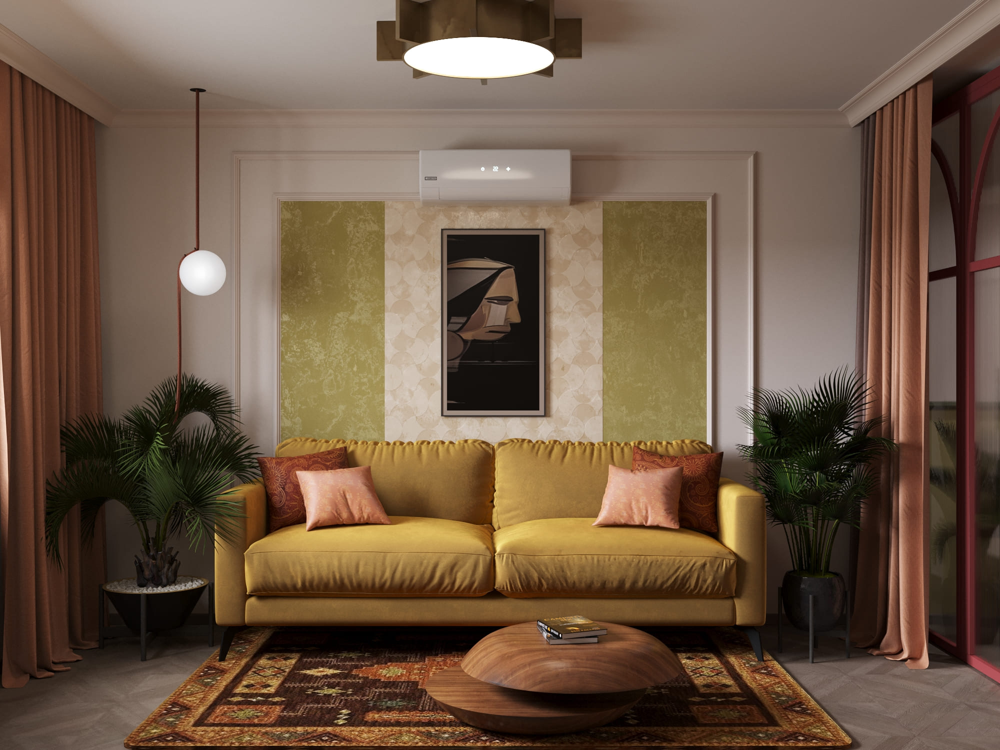 Вторичка с гармоничным сочетанием теплых нейтральных тонов и насыщенных акцентов