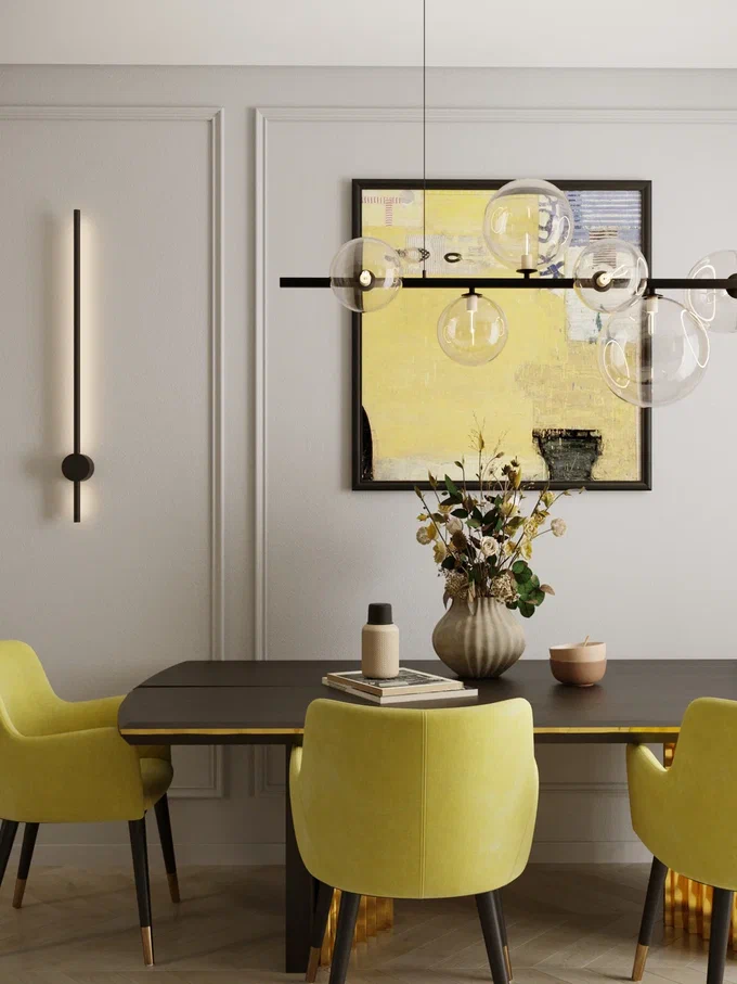 Кухня с желтыми элементами в мебели и декоре