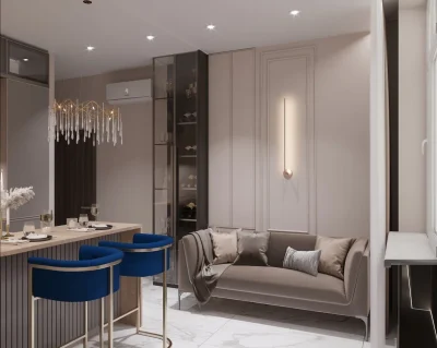 Ремонт маленькой кухни в студии 30 кв м от компании Domeo