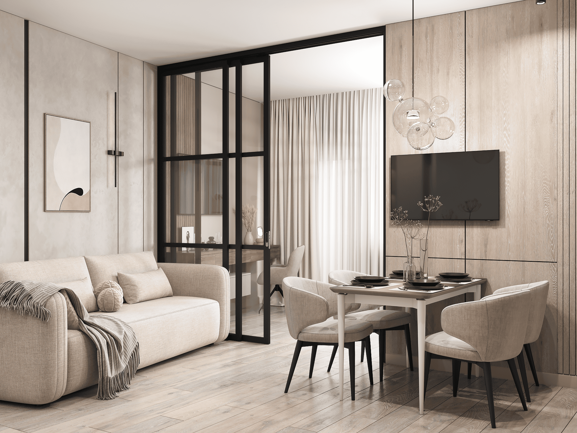 Ремонт квартиры 40 кв м в бежевых оттенках от компании Domeo