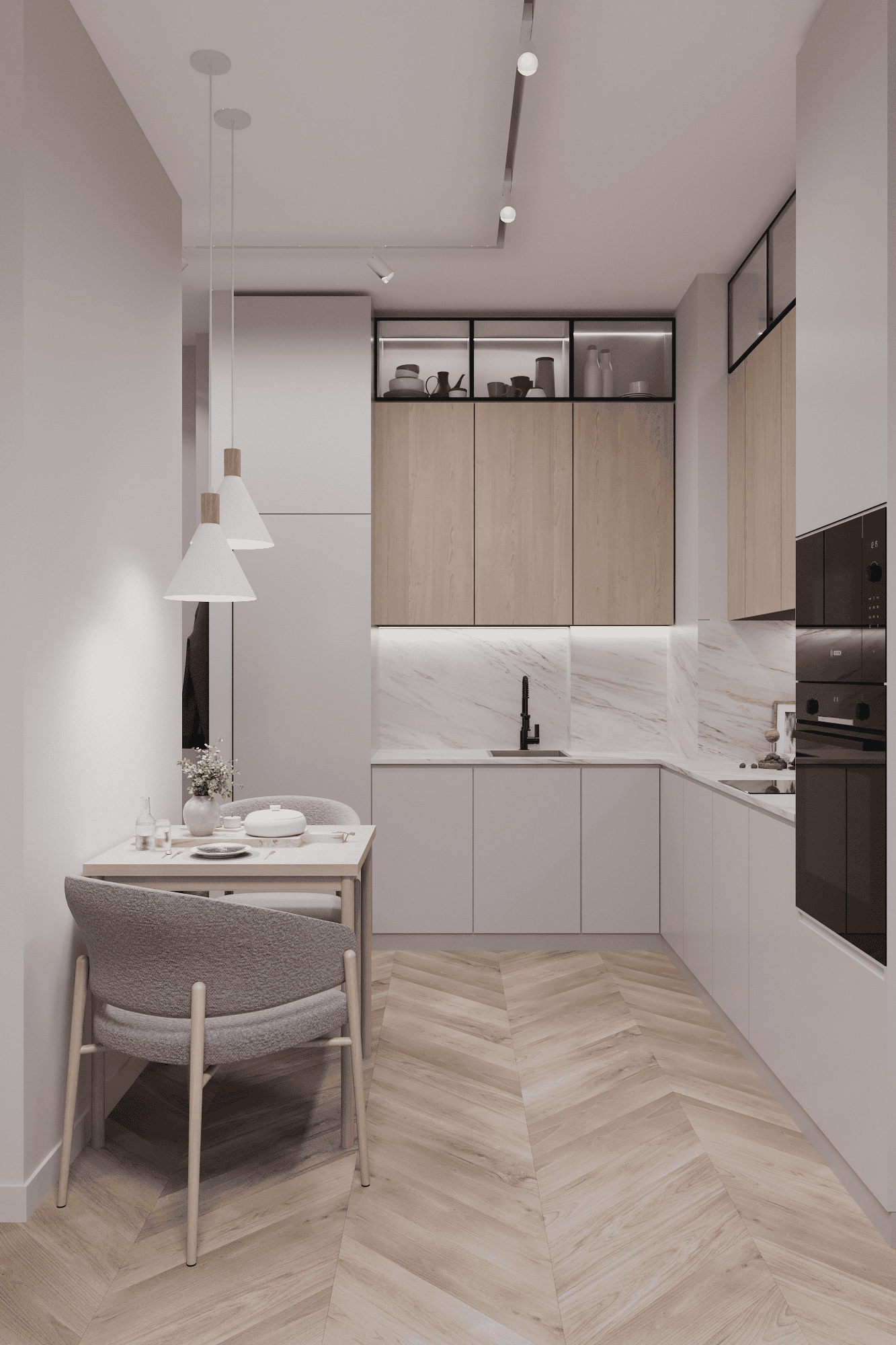 Капитальный ремонт кухни в светлых оттенках под ключ от компании Domeo