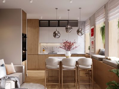 Дизайнерский рмонт двухкомнатной квартиры распашонки в доме серии п44т от компании Domeo