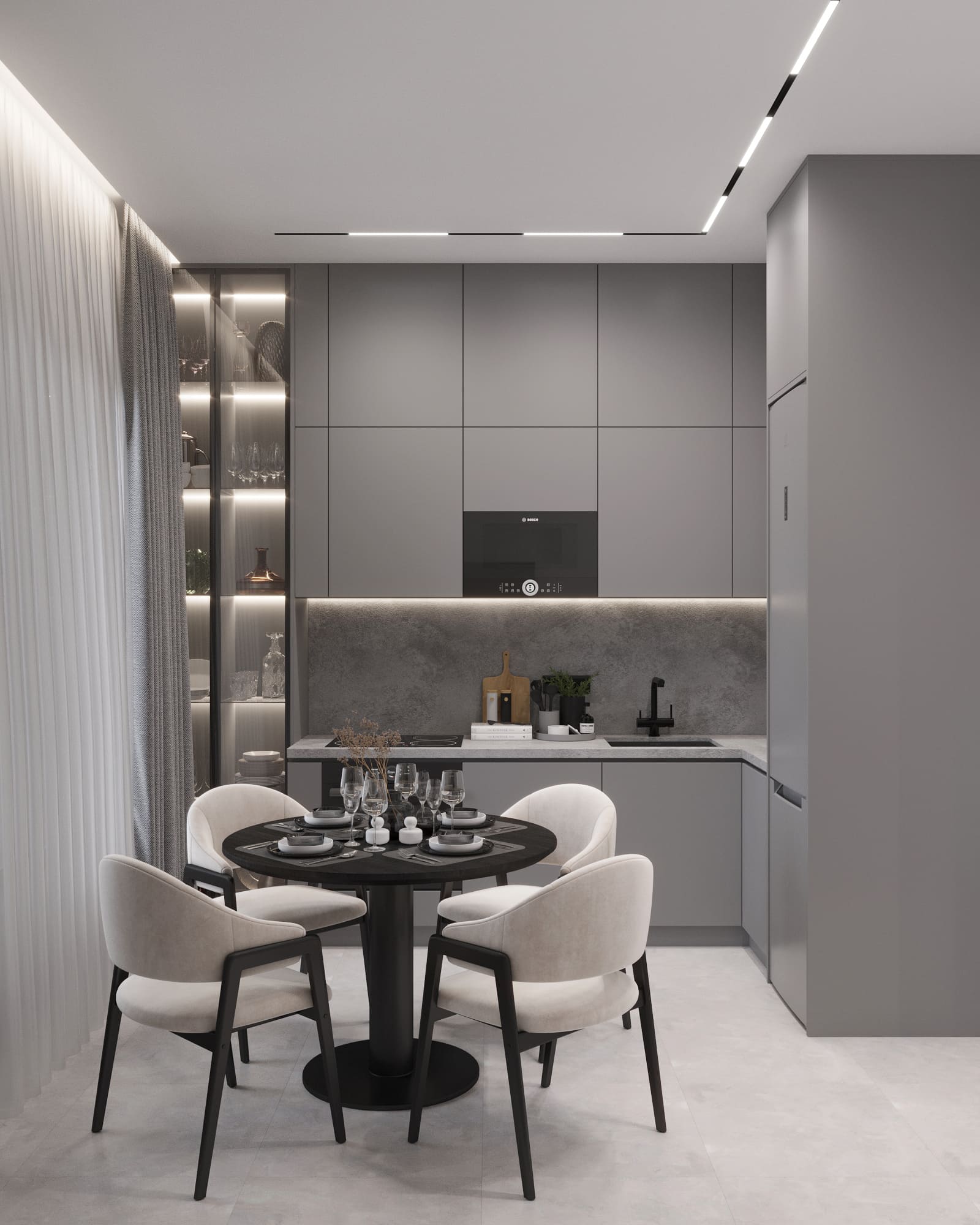 Ремонт квартиры в кухне в сером стиле от компании Domeo