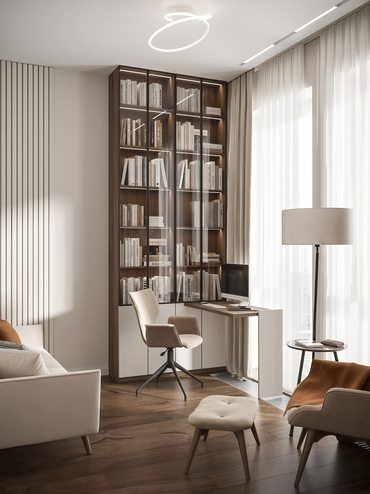 Ремонт кабинета в светлых оттенках под ключ от компании Domeo