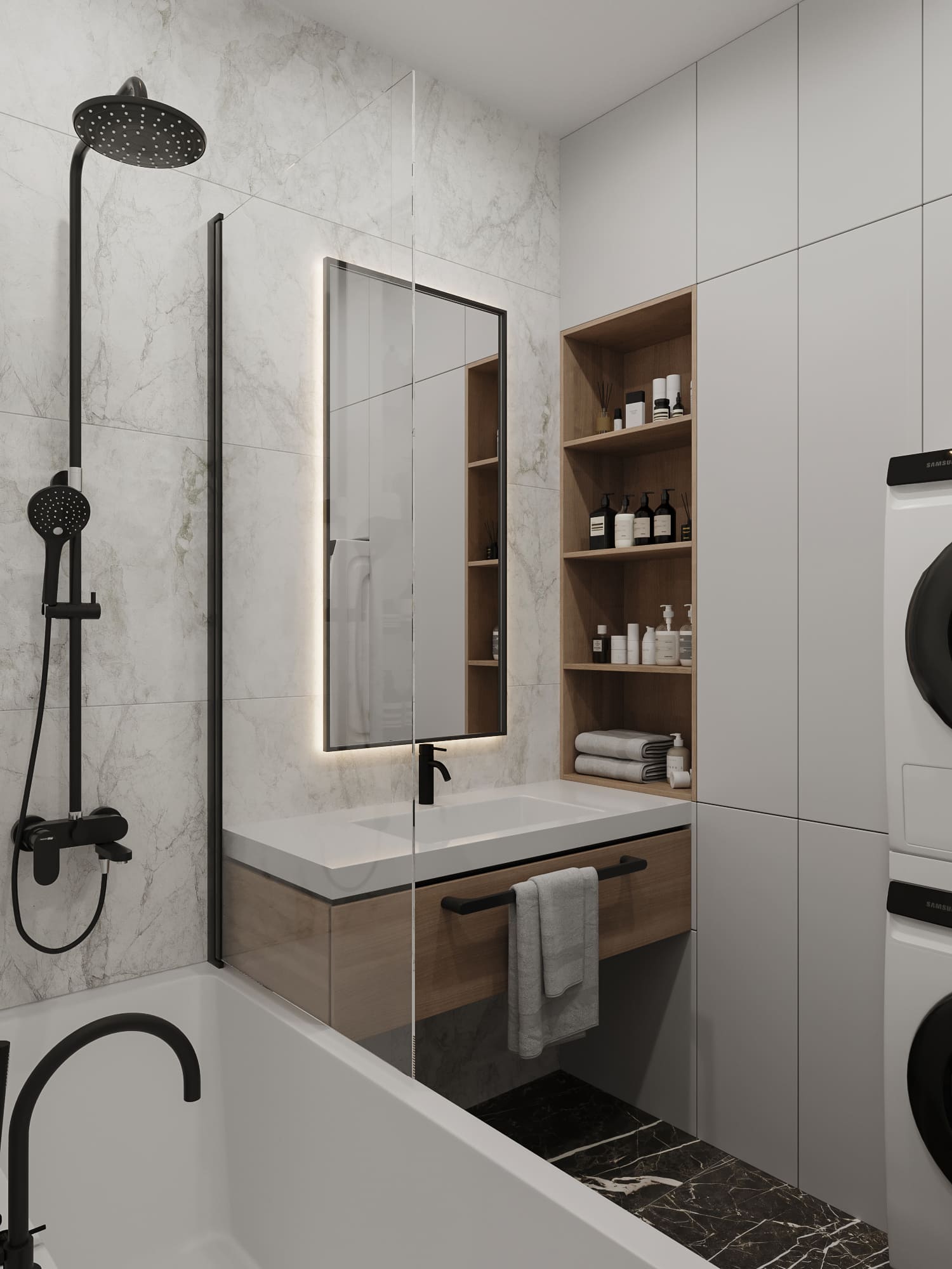 Капитальный ремонт ванной комнаты в светлых оттенках под ключ от компании Domeo