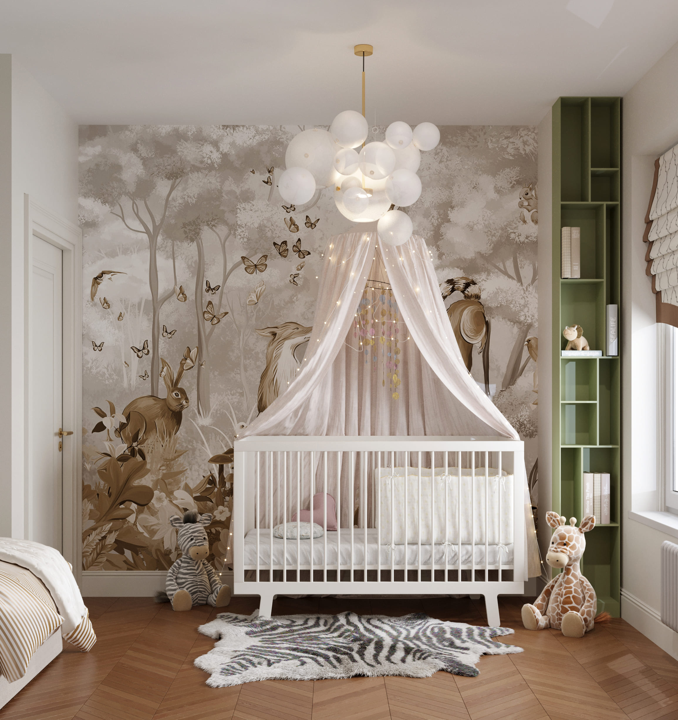 Ремонт детской комнаты для девочки с кроваткой и балдахином под ключ от компании Domeo