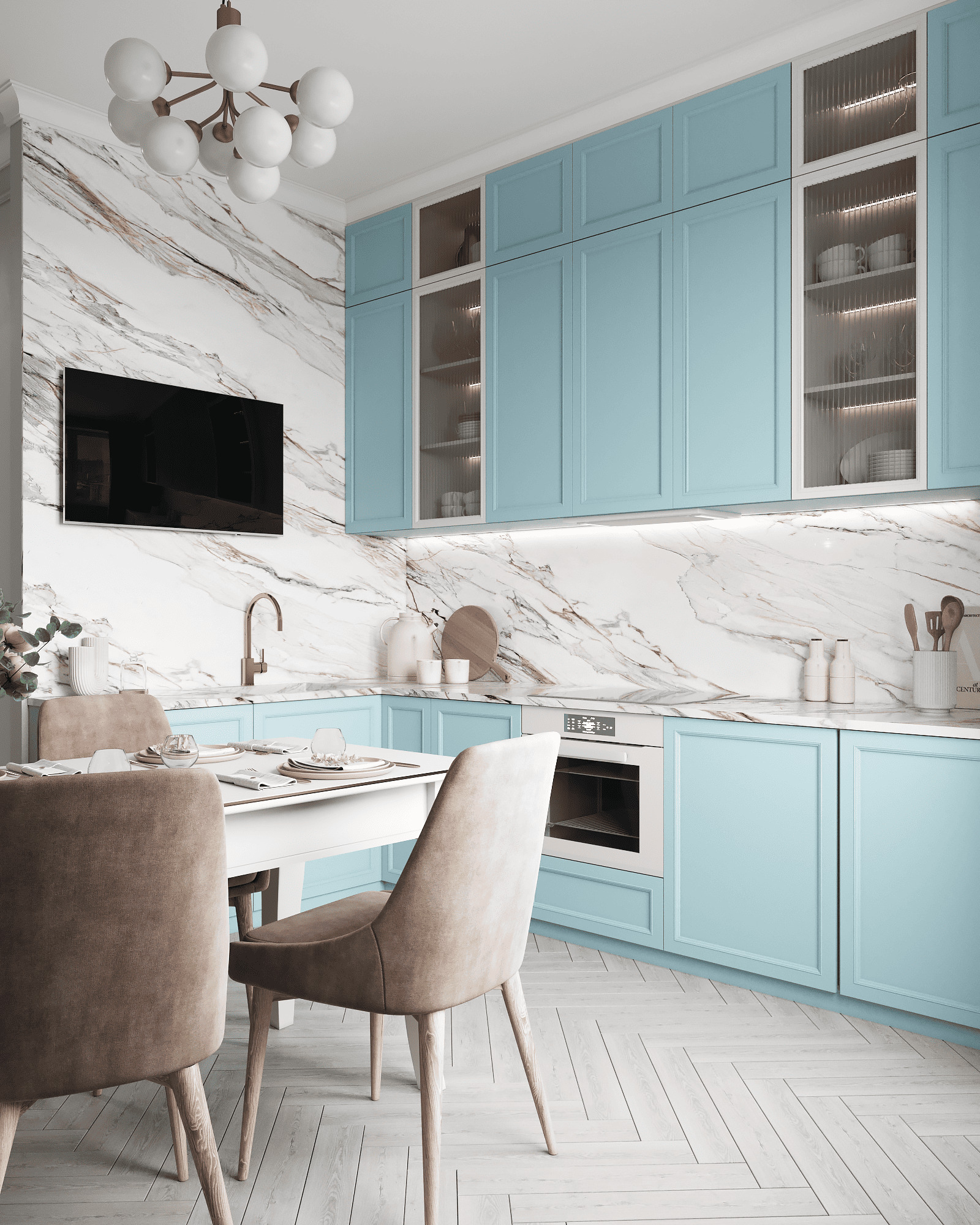 Ремонт квартиры 51 кв м в серых и бирюзовых оттенках от компании Domeo