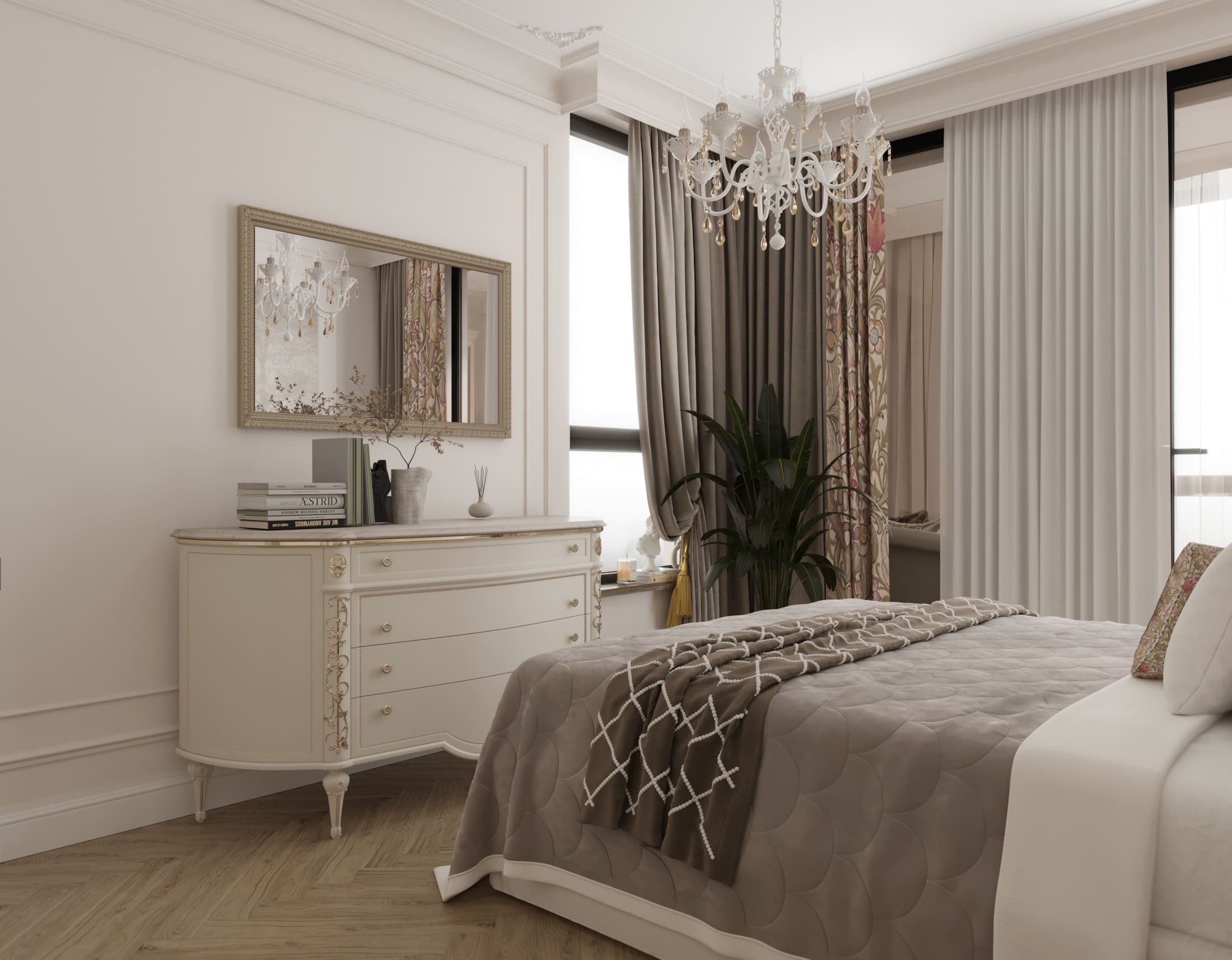 Ремонт квартиры в спальне в классическом стиле в светлых оттенках от компании Domeo