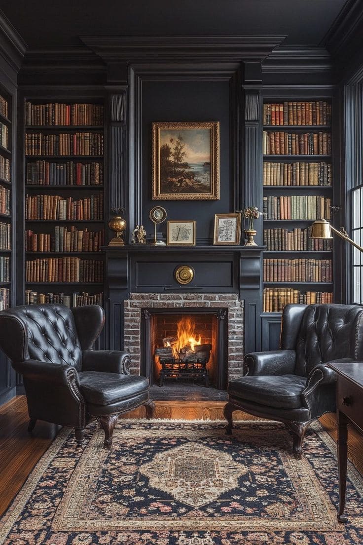 Ремонт квартиры в гостиной в темных оттенках в английском стиле от компании Domeo