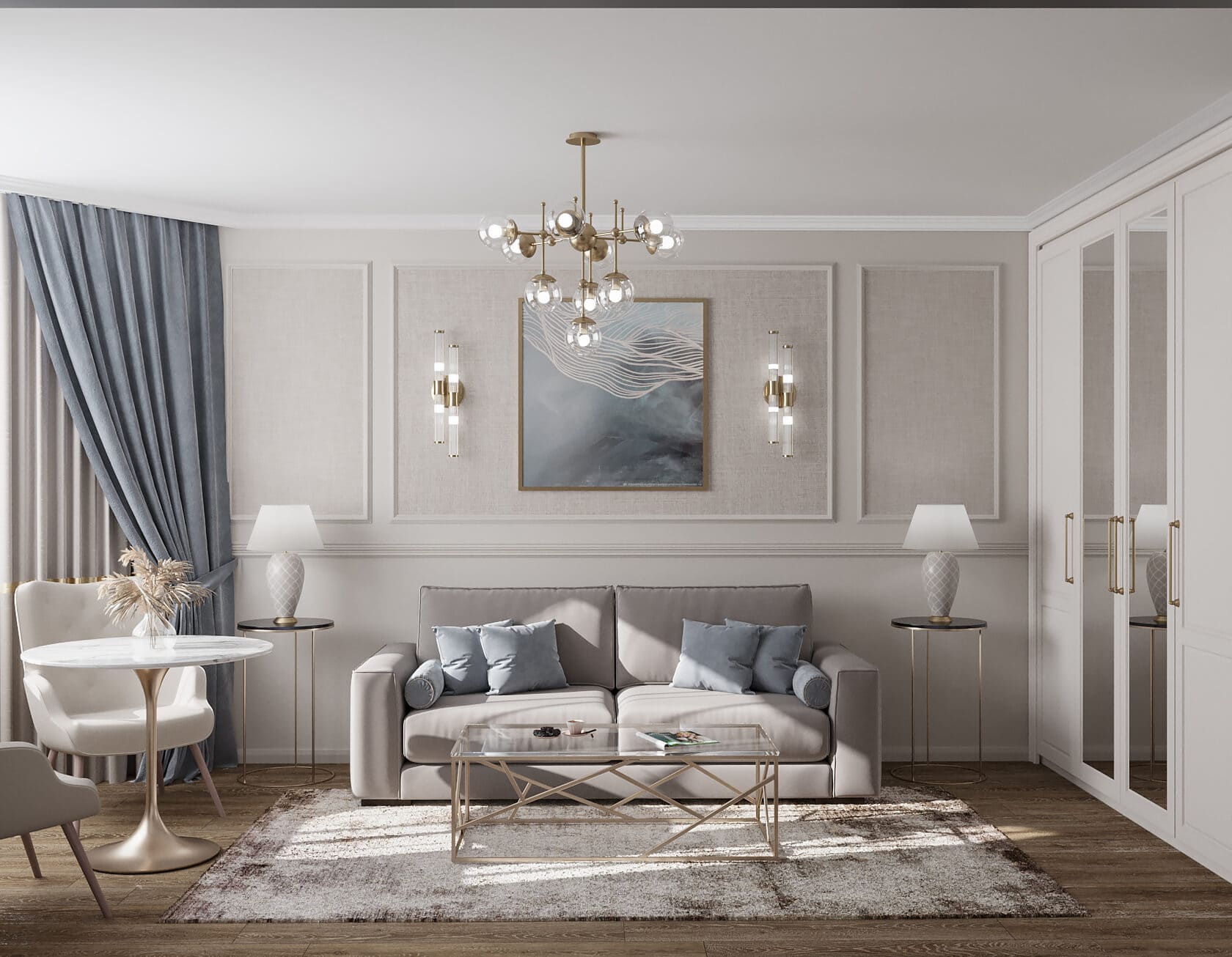 Ремонт квартиры в гостиной в стиле неоклассика от компании Domeo