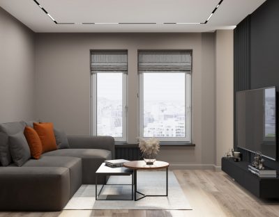 Недорогая отделка двухкомнатной новостройки в темно-серых тонах от Домео