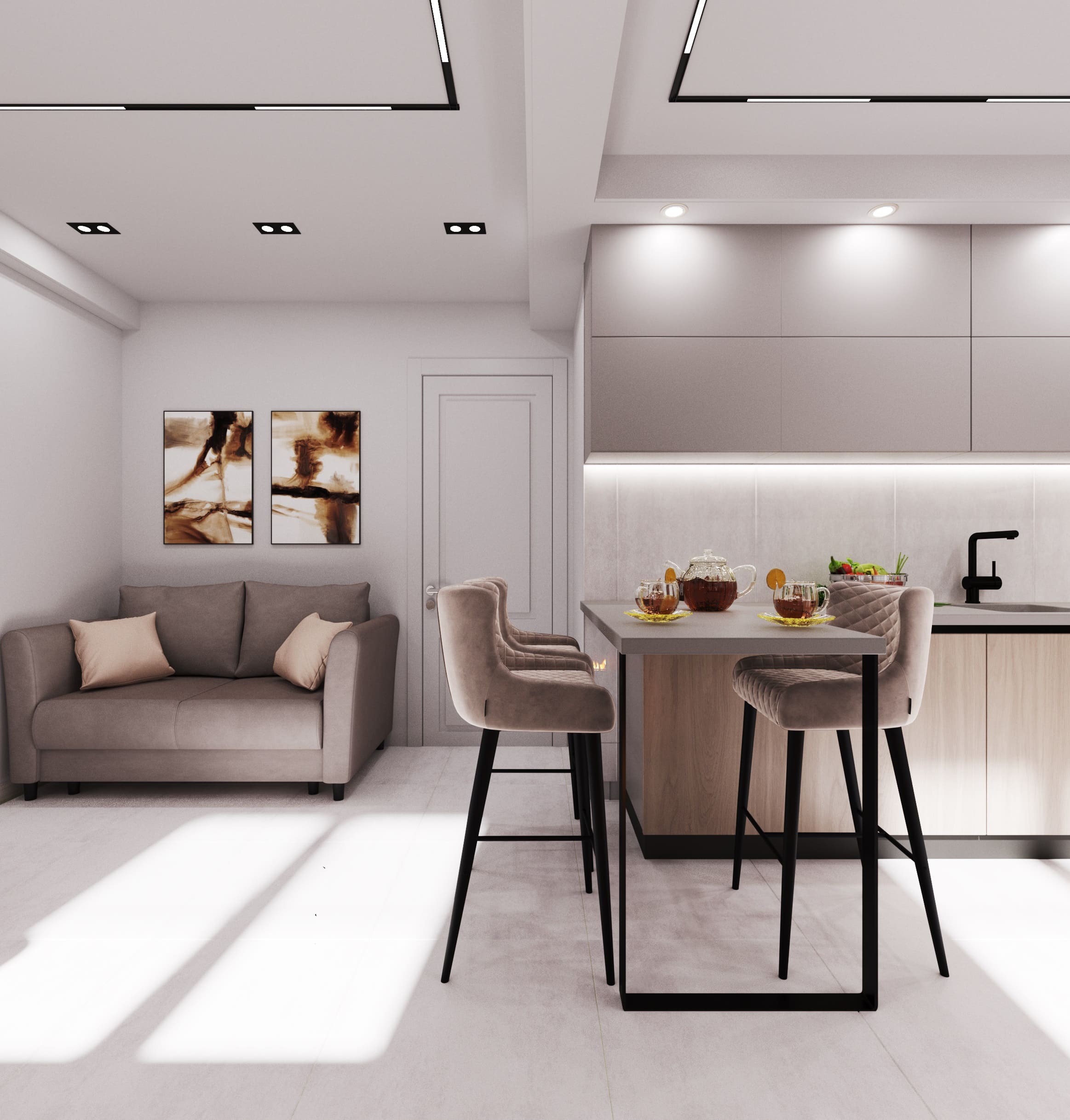 Трансформирующаяся мебель в квартире-студии в новостройке от Domeo