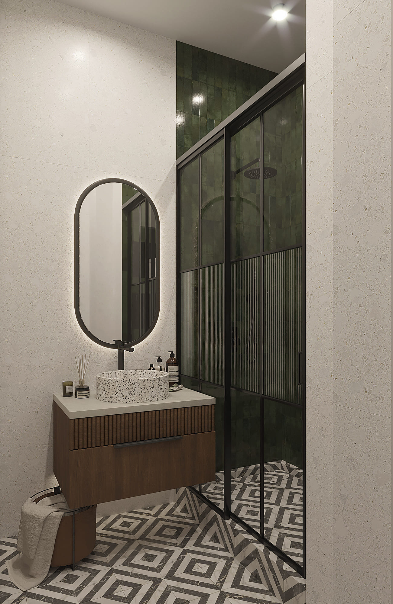 Ремонт ванной комнаты в сталинке с зелеными акцентами под ключ от компании Domeo