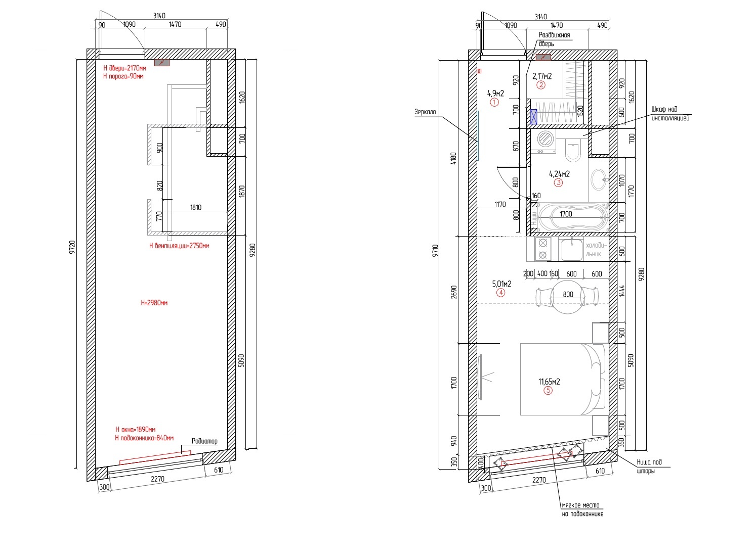 Планировка ремонта квартиры-студии в новостройке от Domeo