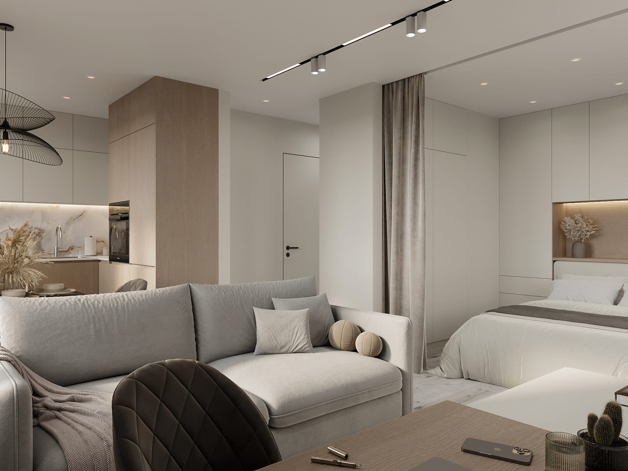 Монтаж стен в светлой спальне хрущевки от Domeo