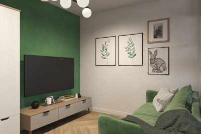 Косметический ремонт двухкомнатной квартиры для молодой семьи в современном стиле с яркими акцентами от Domeo