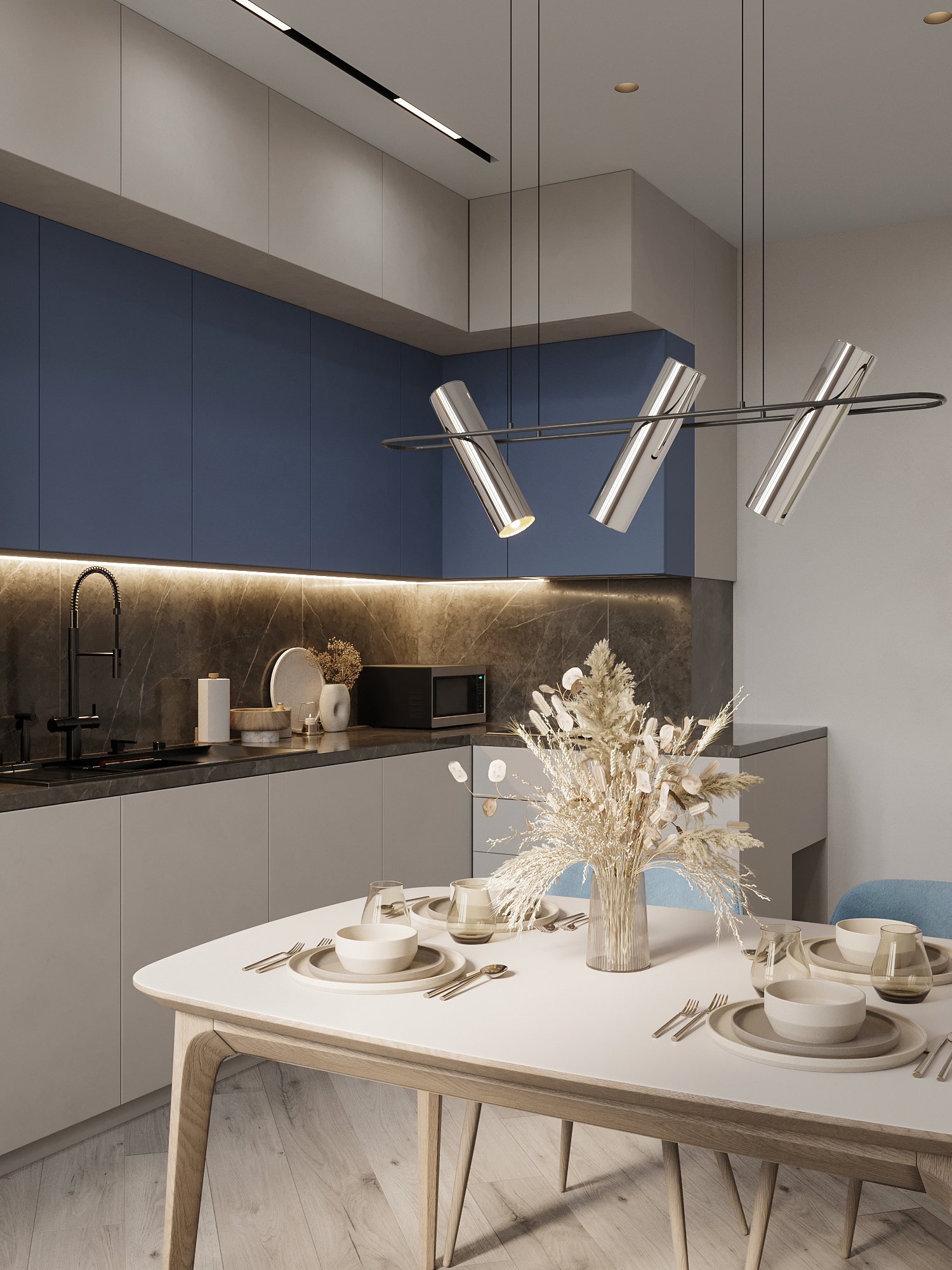 Правильная организация хранения и грамотная установка освещения при ремонте кухни от Domeo