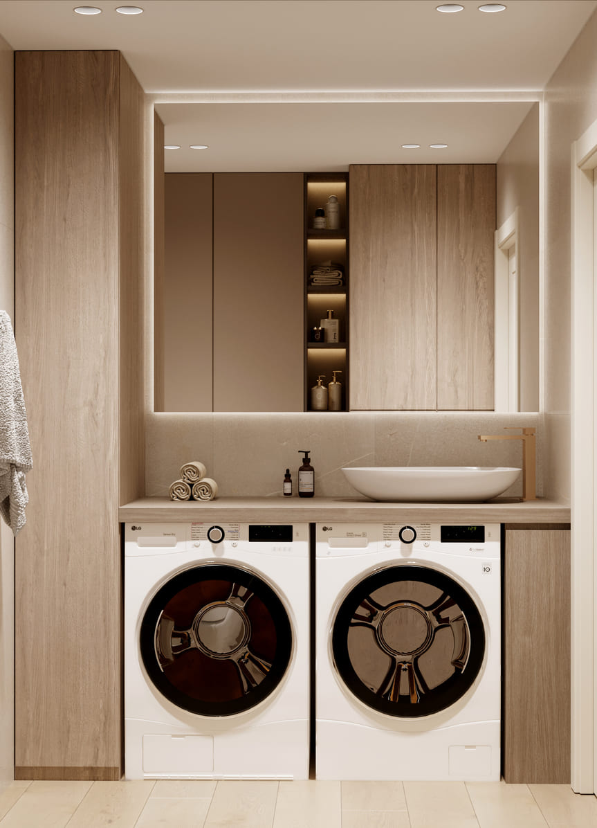 Использование качественных материалов при обустройстве постирочной в квартире от Domeo
