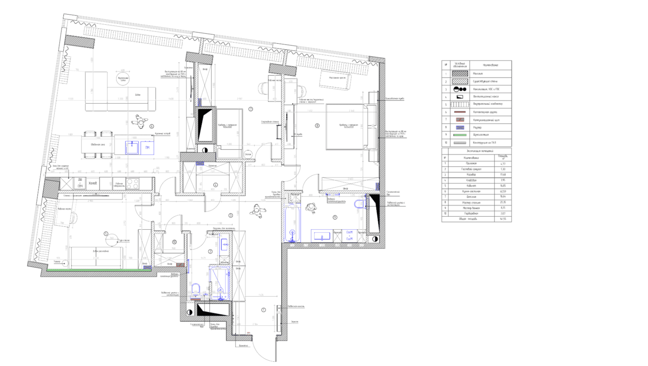 Дизайн-проект трехкомнатной квартиры с чертежом под ключ от компании Domeo