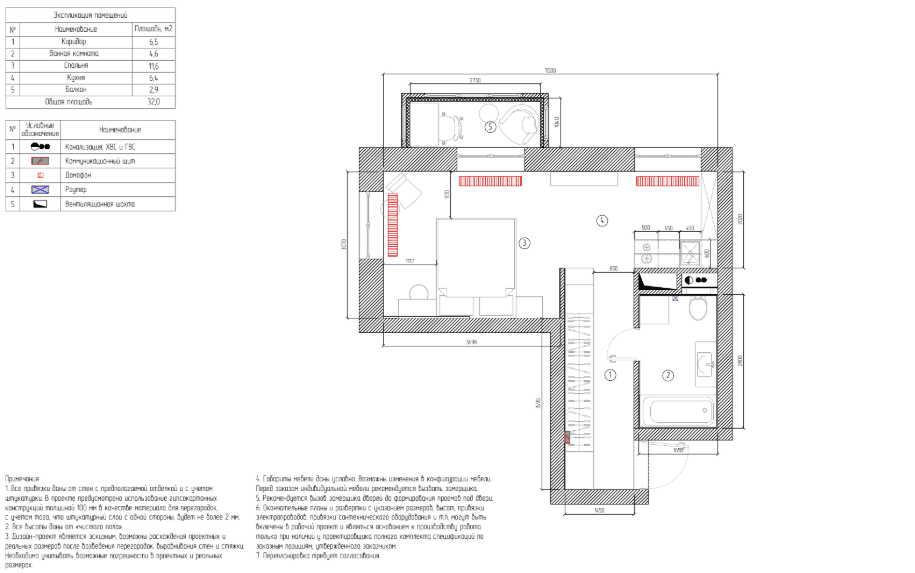 Чертеж квартиры с детальными схемами для строителей