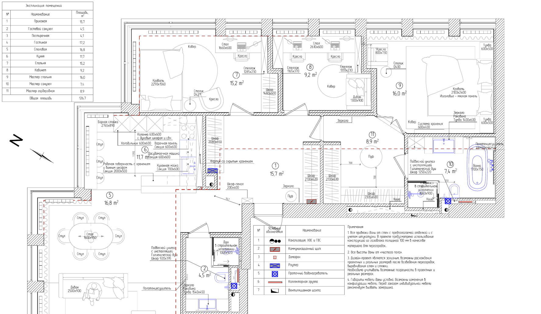 Дизайн-проект четырехкомнатной квартиры с чертежом под ключ от компании Domeo