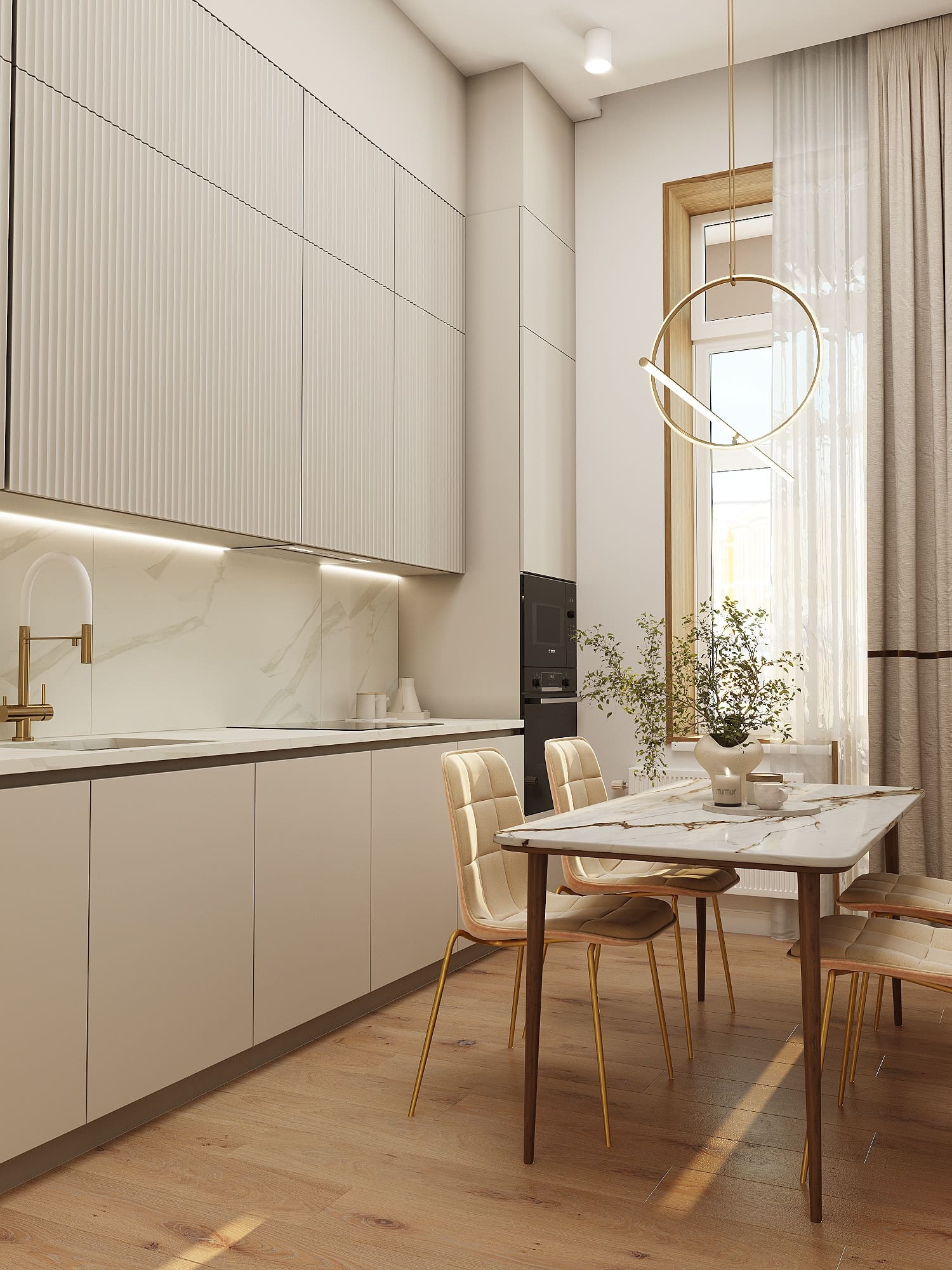 Квартира площадью 52 кв м в светлых оттенках с золотыми акцентами