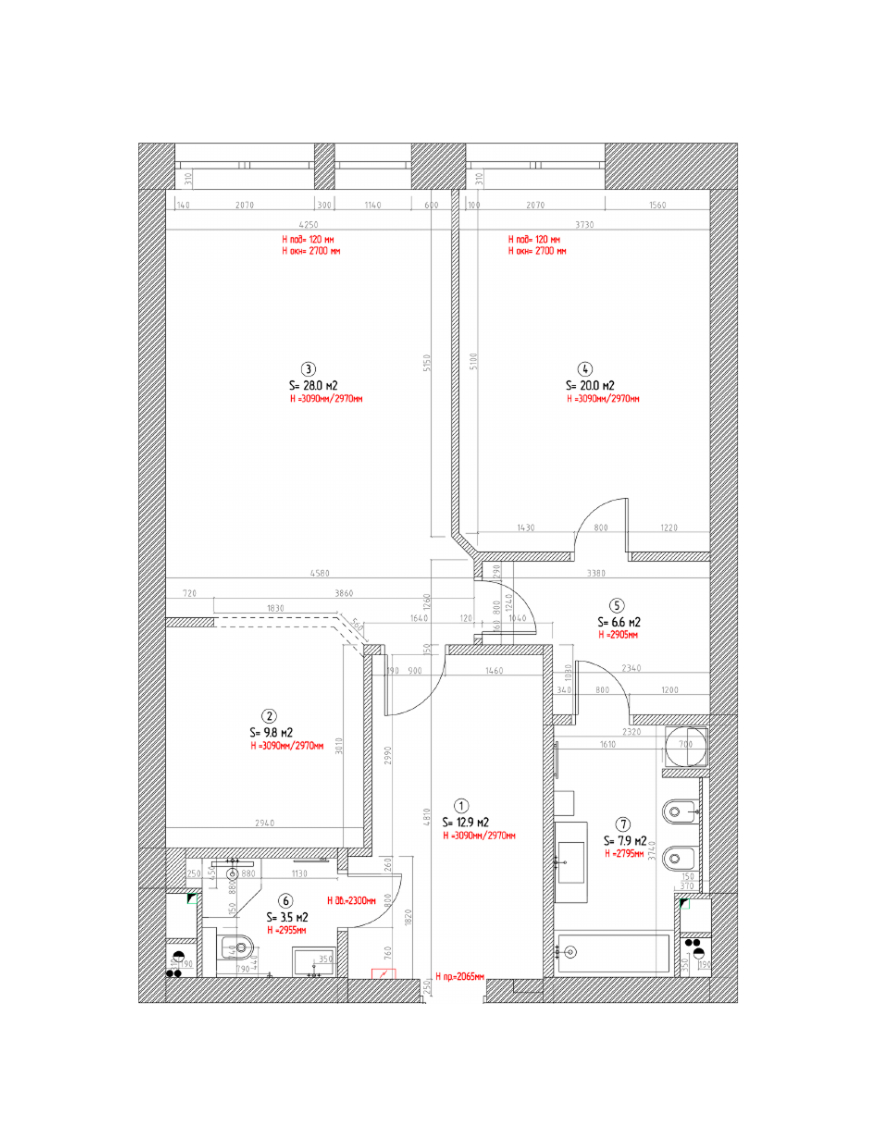 Исходное состояние двухкомнатных апартаментов 92 кв м