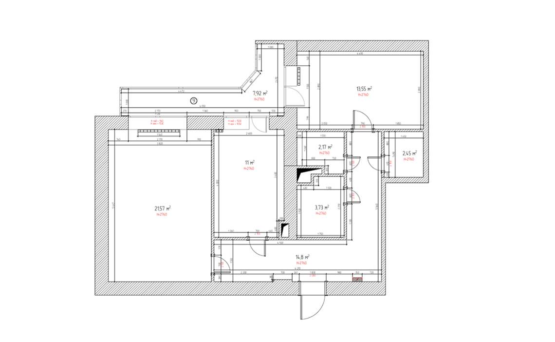 Планировка большой двушки 77 кв в яркой цветовой палитре