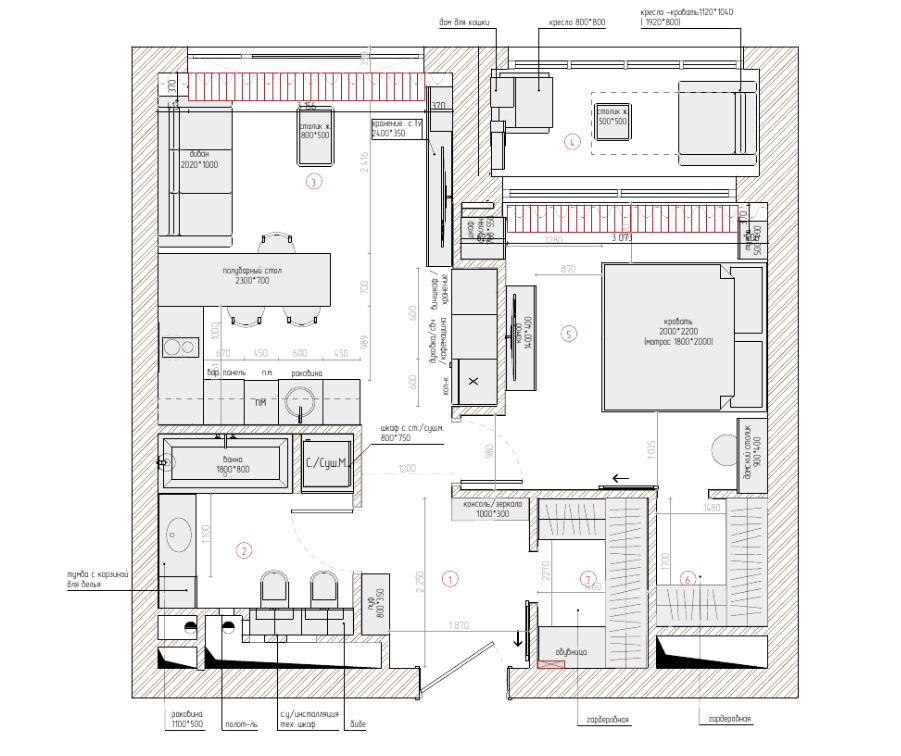 Планировка квартиры 53 кв с просторной кухней и спальней с балконом