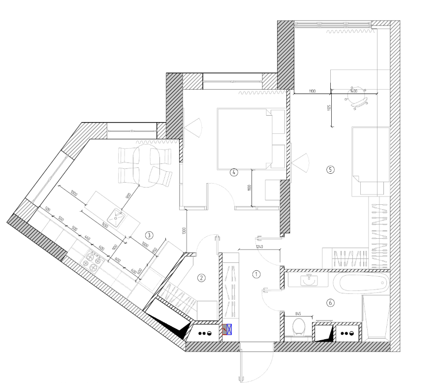 Планировка просторной 2-комнатной квартиры 60 кв с спальней и детской 