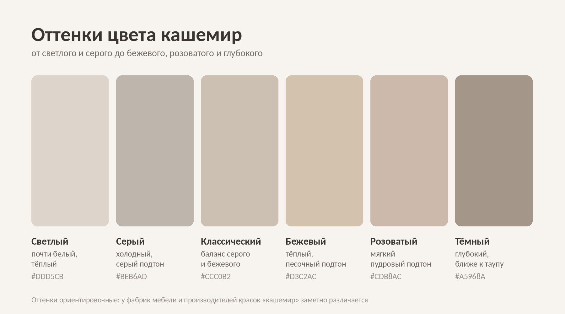 Палитра оттенков цвета кашемир